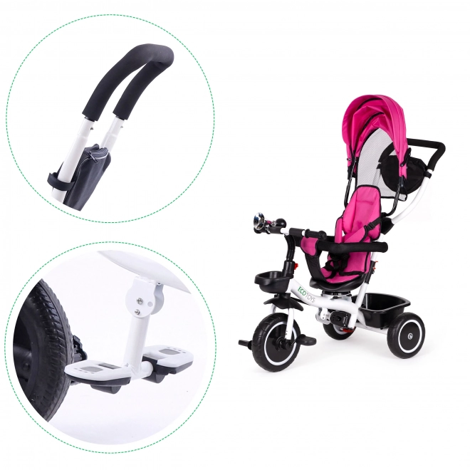 Tricycle ECOTOYS avec toit ouvrant et barre de poussée - rose