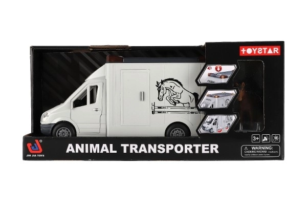 Transporteur d'animaux en plastique 28 cm avec chevaux à inertie avec lumière et son gris dans une boîte 39x18 cm