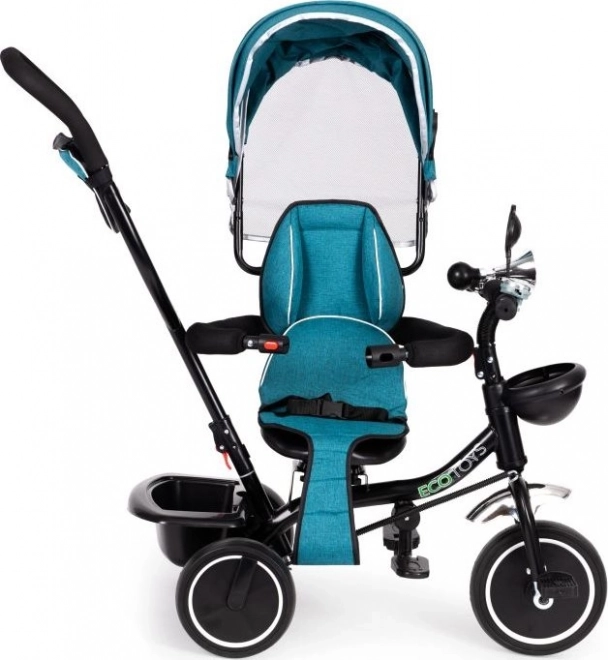 ECOTOYS Tricycle avec toit et barre de direction vert-bleu
