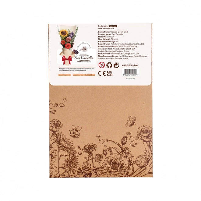 Puzzle 3D en bois RoboTime Camélia rouge