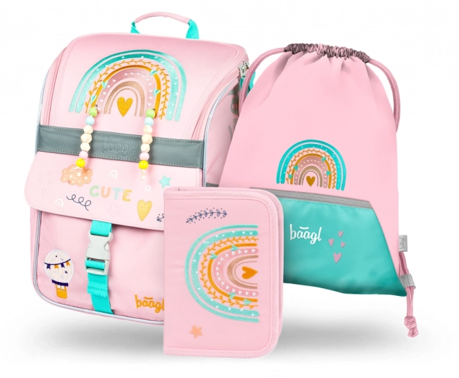 BAAGL 3 SET Zippy Duha rose : cartable, trousse, sac