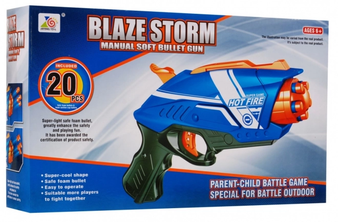 Pistolet manuel pour enfants 6+ Blaze Storm Mécanisme à ressort + 20 balles en mousse longues