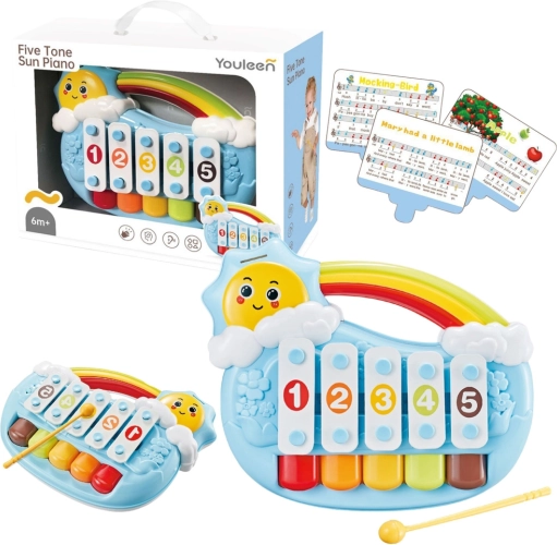 Petit piano musical pour bébés Soleil, cinq tons – bleu