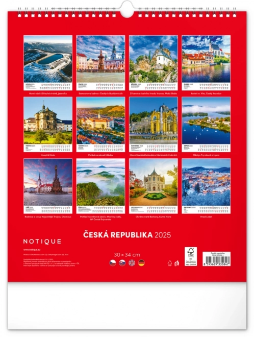 Calendrier mural Tchèque NOTIQUE 2025, 30 x 34 cm