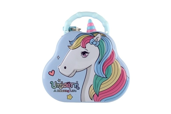 Tirelire sac à main licorne en métal avec serrure 15x14cm 3 couleurs dans une boîte en plastique