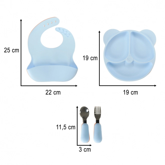 Vaisselle en silicone bleu clair ourson - 4 pièces