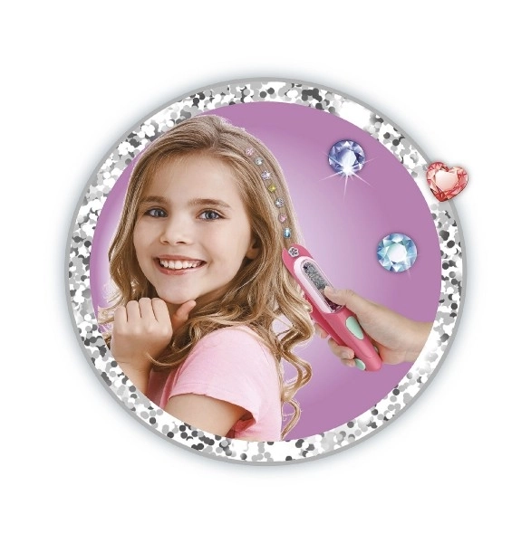 Diamants étincelants pour cheveux avec applicateur plastique 18x4cm avec accessoires dans une boîte 22x12x5,5cm