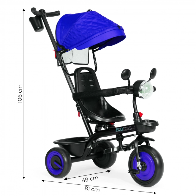 Tricycle pour enfants 3en1 avec siège pivotant, toit, bleu, ECOTOYS