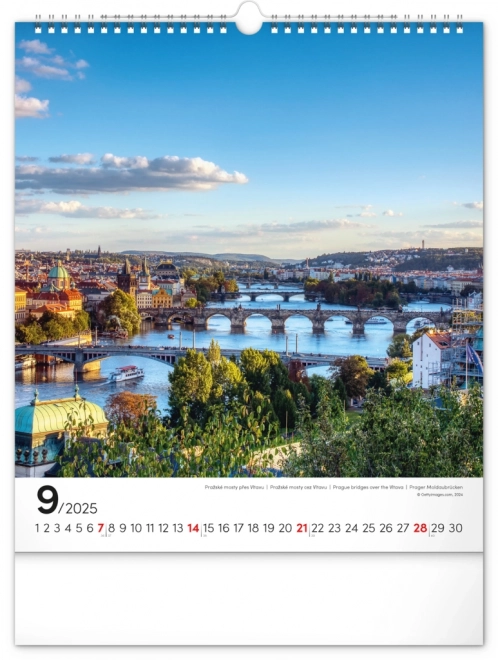 Calendrier mural Prague 2025, 30 × 34 cm