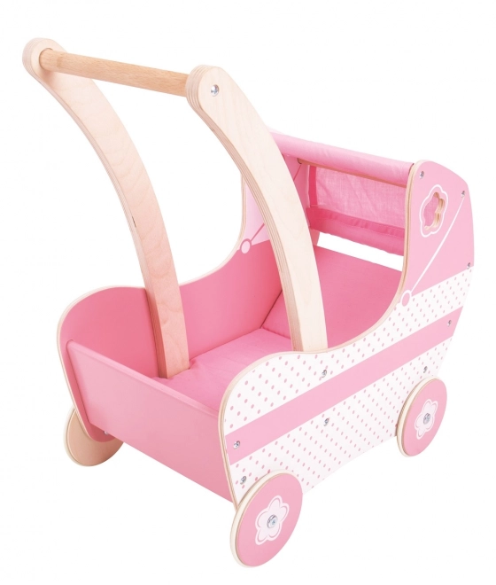 Poussette en bois rose pour poupées