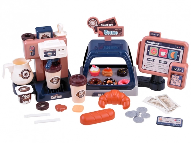 Café avec machine à café, caisse et vitrine