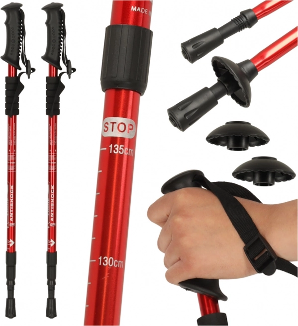 Bâtons de randonnée pliables pour Nordic Walking 2 pièces rouges