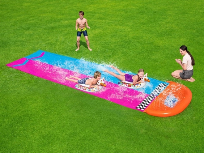 Toboggan aquatique à deux places Lama Rama – Rose-bleu avec matelas