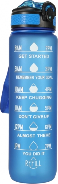 Bouteille d’eau Tritan 1 L avec paille et repères motivationnels – Bleu