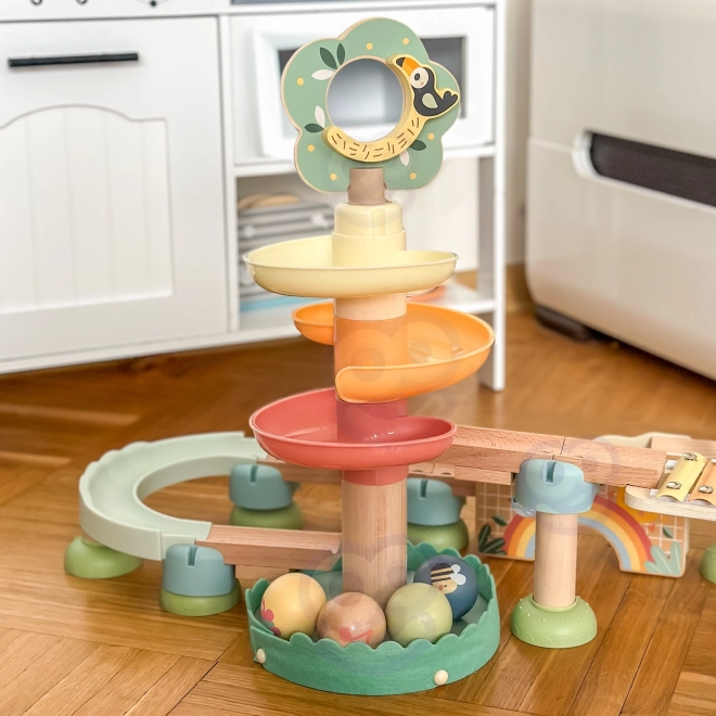 Piste de billes en bois avec Xylophone Tooky Toy 44 pièces
