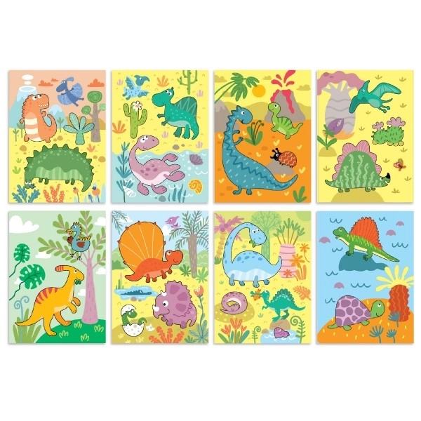 Coloriage magique à l'eau Dinosaures carnet 12x14cm + pinceau 8 pages dans une boîte