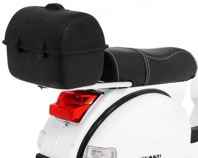 Scooter électrique pour enfants Vespa blanc avec roulettes auxiliaires, audio et similicuir