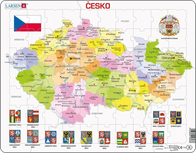 Larsen puzzle Carte de la République tchèque avec régions 70 pièces