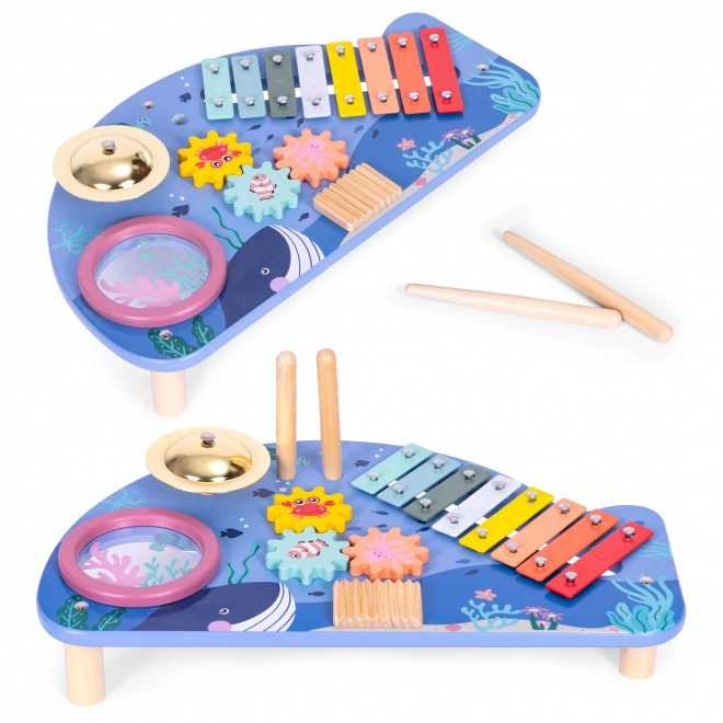 Table musicale avec xylophone, cymbales, tambourin et hochet monde marin ECOTOYS