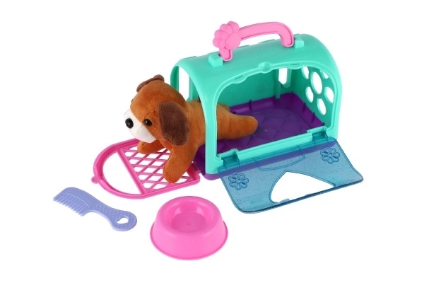 Boîte de transport avec chien en peluche