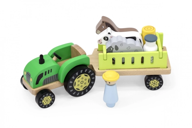 Tracteur en bois avec petits animaux
