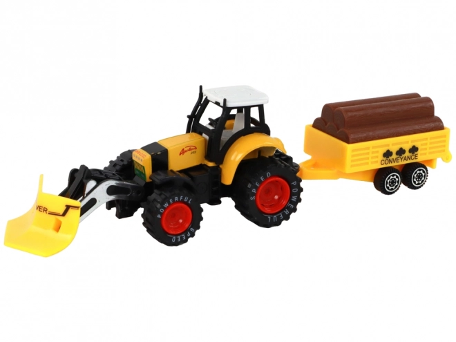 Tracteur avec remorque jaune rouge