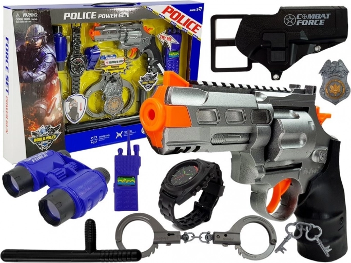 Set de police pour enfants – pistolet avec lumière et son, menottes, jumelles, talkie-walkie, badge et accessoires