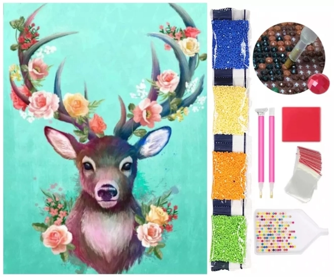 Motif détaillé de cerf avec fleurs