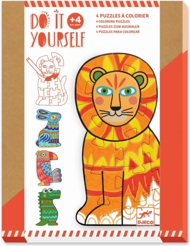 Djeco puzzles à colorier avec contours Animaux 4×12 pièces