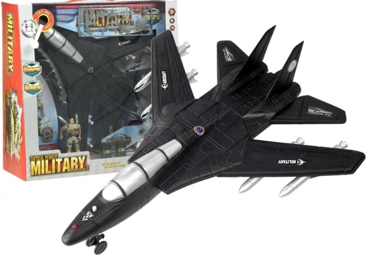 avion de chasse militaire à réaction avec lumières et sons – set de jeu avec figurines