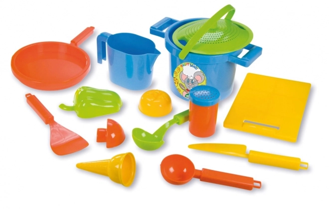 Set de cuisine pour sable 14pcs dans un filet 30x22x20cm 24m+
