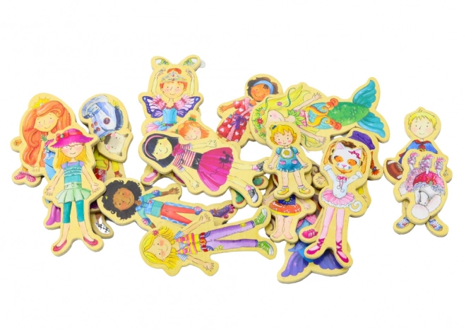 Figurines magnétiques en bois dans des costumes colorés, 20 pcs