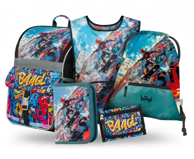 Ensemble pour écoliers Zippy Skatepark: cartable, trousse, sac, tablier et portefeuille