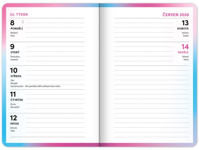 Agenda scolaire rose septembre 2025 – décembre 2026