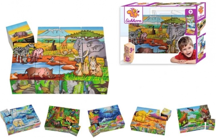 Cubes d’images en bois EICHHORN, 12 cubes, 6 motifs