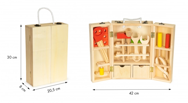 Outils en bois dans une boîte d'atelier, ensemble XXL ECOTOYS