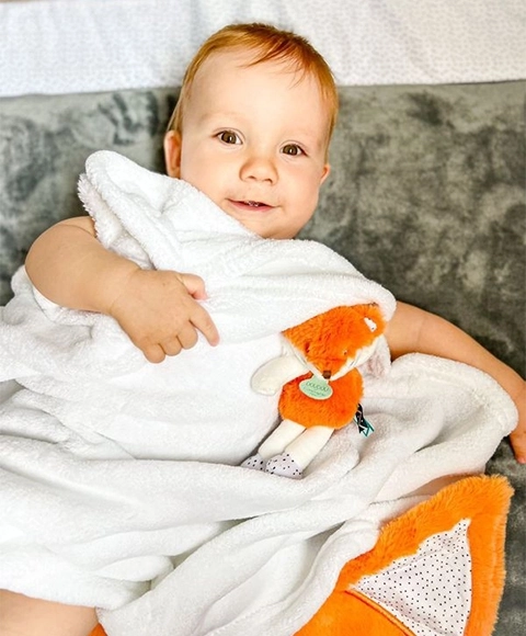 Doudou Couverture enfant en polaire avec peluche renard 70x100 cm