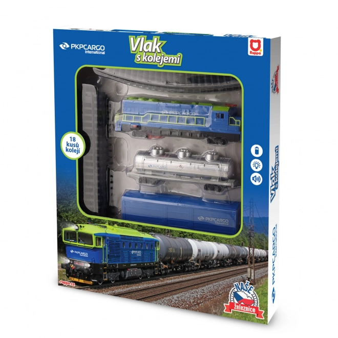 Train de marchandises PKP Cargo International avec wagons et rails avec son et lumière