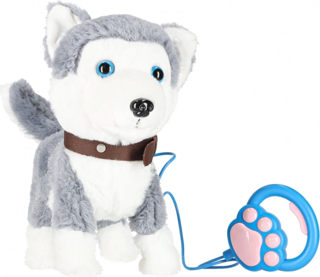 Chien husky en peluche interactif avec laisse, mouvements et sons