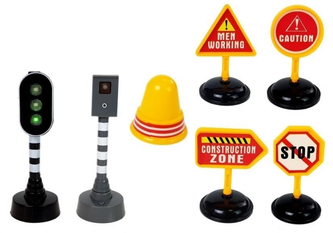 Ensemble de construction camion avec signaux routiers et lumières 1:14 jaune