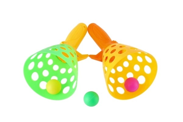 Jeu de catch ball/attrape-balles 2 pièces plastique 19cm + 3 balles dans un filet