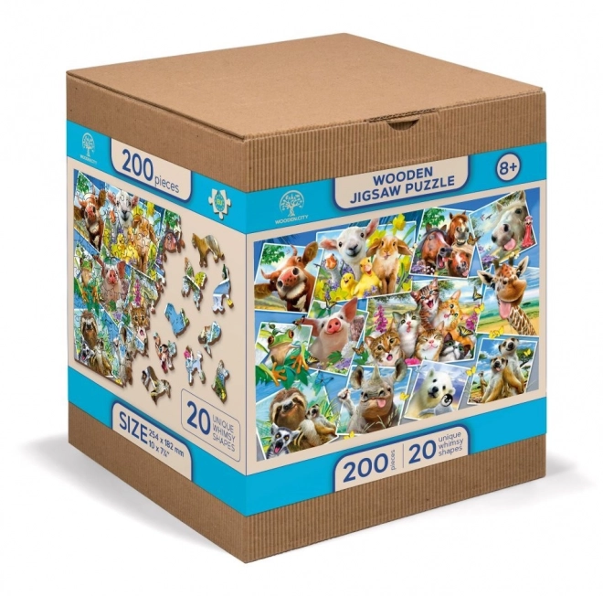 Puzzle en bois avec figurines - carte postale avec animaux