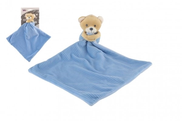 Ours / ourson peluche doudou 22x22cm bleu sur carte dans un sac 0+