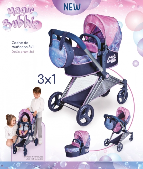 DeCuevas 81776 Poussette pliable pour poupées 3 en 1 avec sac Magic Bubble 2024 - 73 cm