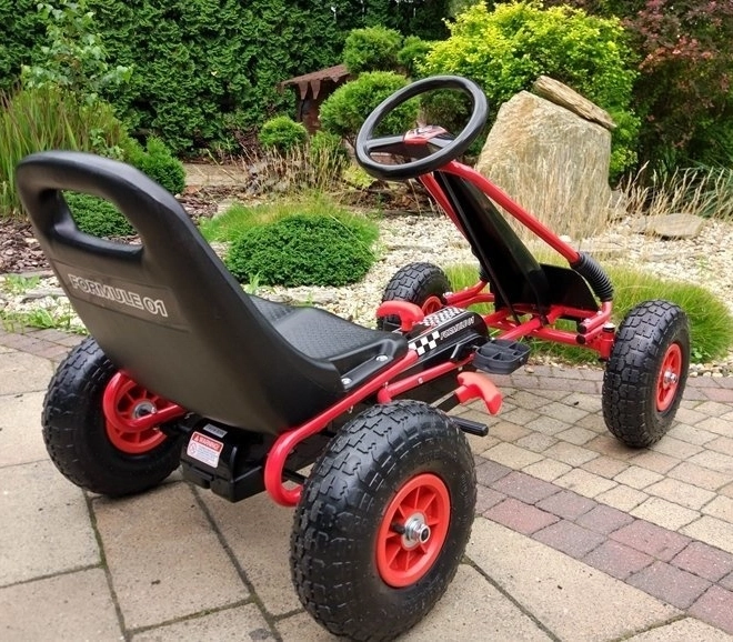 Kart à pédales pneumatique + Pneus gonflables + Siège réglable – Rouge