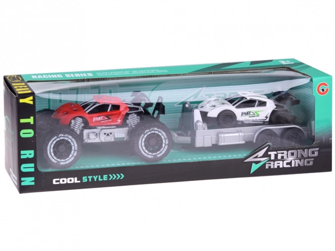 Voiture tout-terrain avec remorque et petite voiture de sport