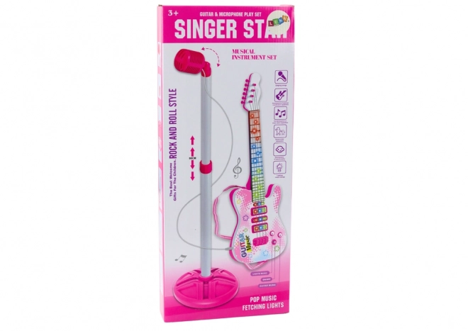 Guitare électrique enfant rose avec support et microphone