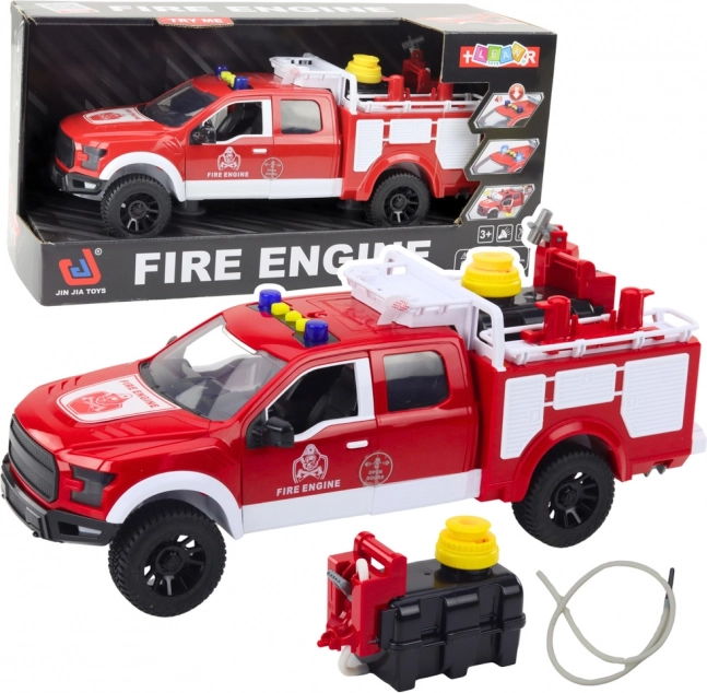 Camion de pompiers avec pulvérisateur d’eau, lumières et sons 1:12 rouge et blanc