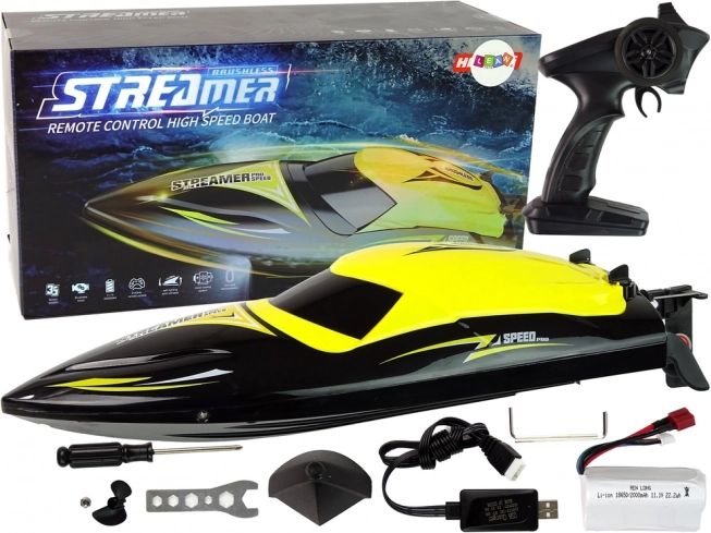 Bateau RC à moteur 2,4 GHz jaune 35 km/h