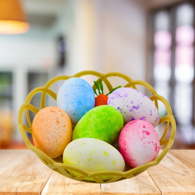 Décorations de Pâques dans un panier avec des œufs et une carotte 7 pcs